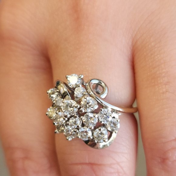 1.85 TW, 14K White Gold Diamond Cluster Style Ring - Picture 3 of 5